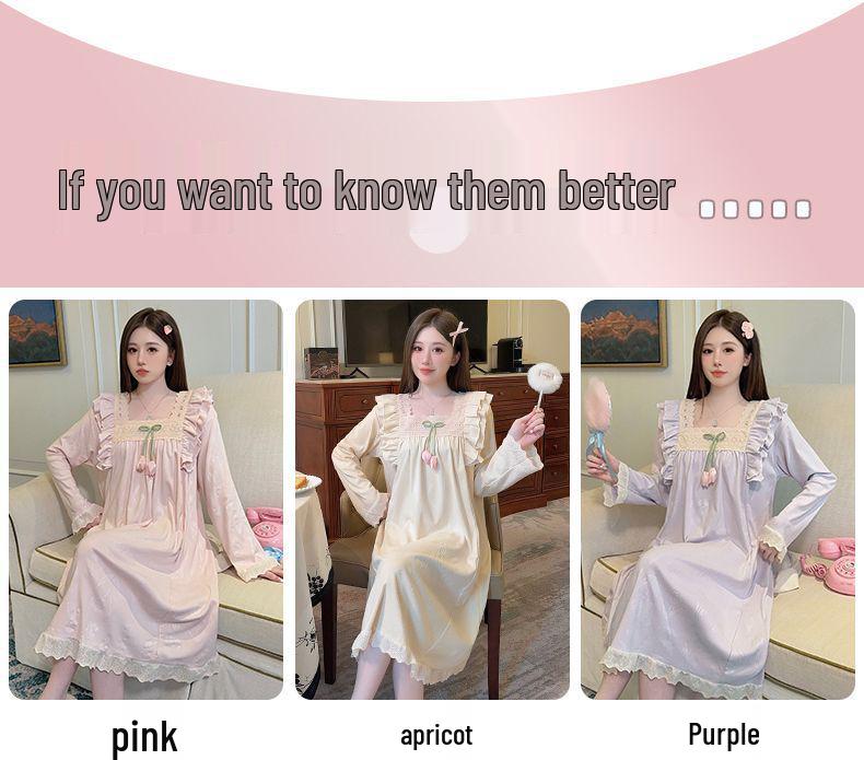 Velvet Nightgown: Women's 2025 Autumn/Winter Long Sleeve Court Princess Style, Sweet Plus Size Maternity Slimming Pajamas.