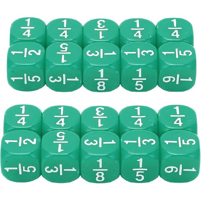 Fraction Dice, 20Pcs Multi Faceted Math Fraction Dices Fraction Dice Class Set Table Game Accessories for Kids Math Practice (Red)