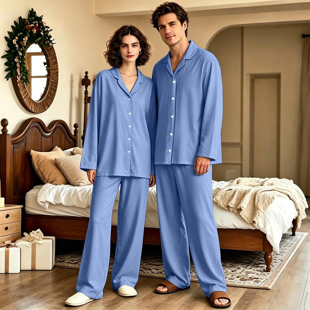 Women's Long Sleeve Loose Fit Pajama Set with Long Pants for Sleep and Home Lounging