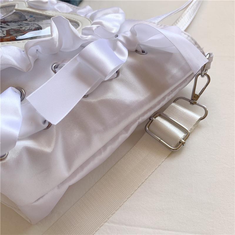 Heart Shape Clear Ita Bag Cute Ruffled Female Tote Bags Japanese Y2K Ribbon Bow Lolita Shoulder Handbag Pin Display Itabag