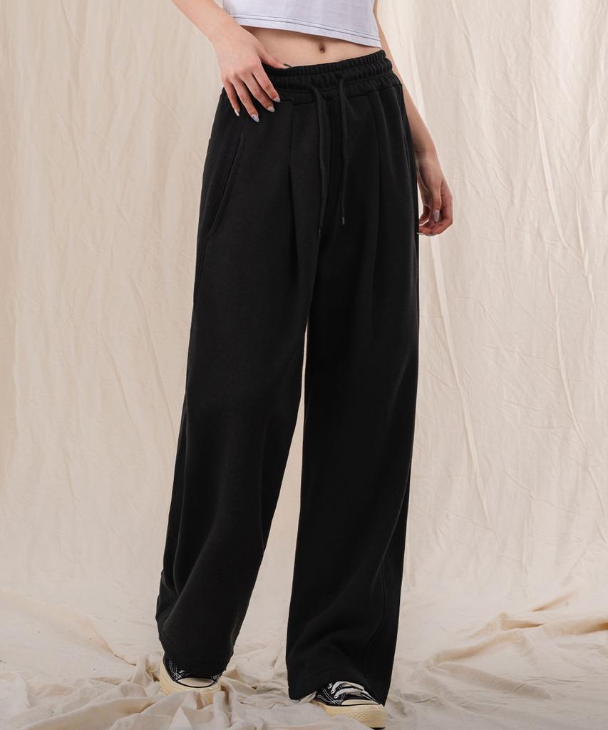 Ellamo Women'S Side Panel Wide One-Pleat Sweatpants_Black