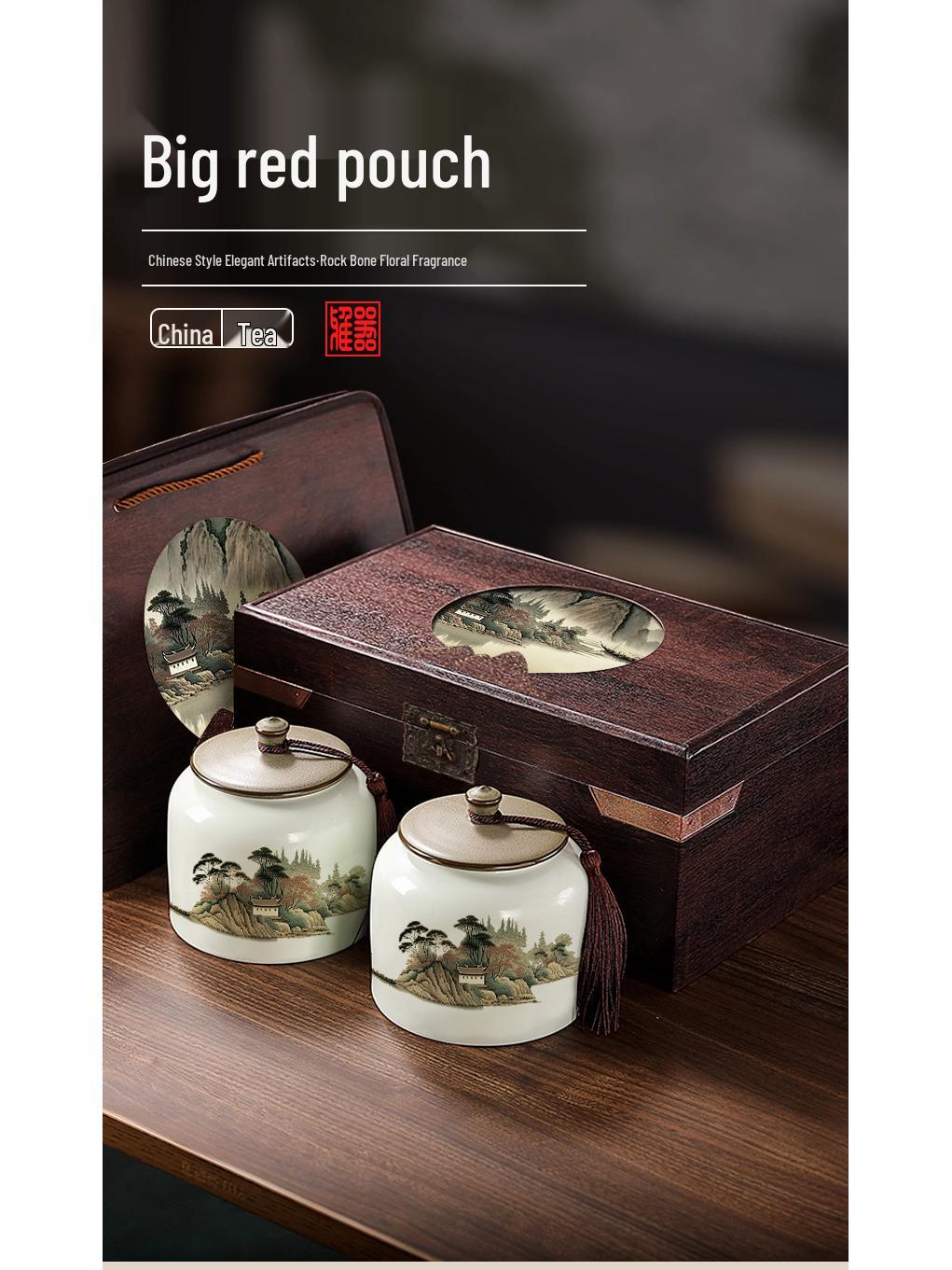 Premium Ceramic Double Can Jin Jun Mei Black Tea Gift Set - Large Capacity