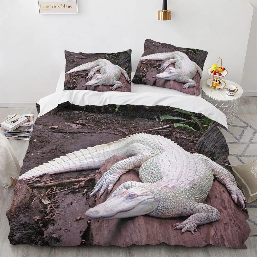 Crocodile Duvet Cover Wild Alligator Print Bedding Set For Boys Girls Teens Ultra Soft Wildlife Animal Comforter Cover Bed Decor