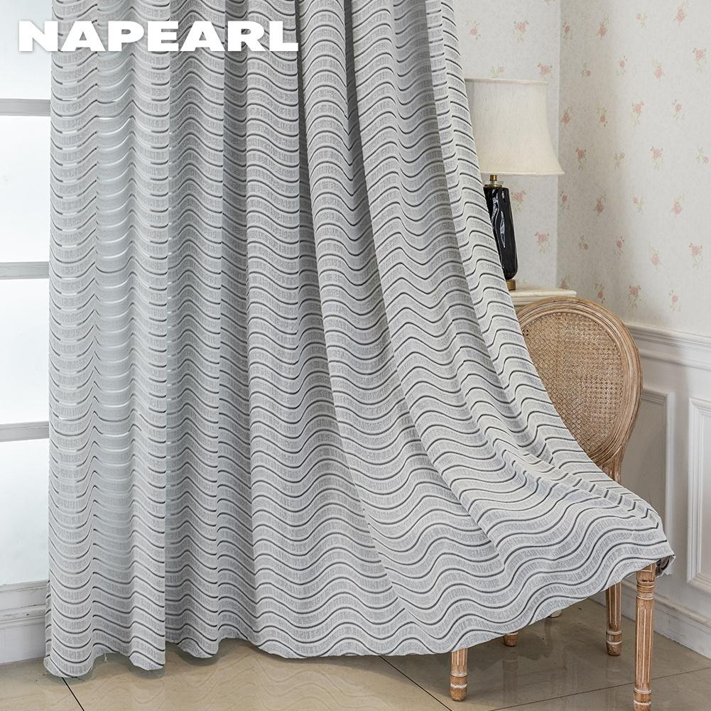 1 STKS NAPEARL Lichtgrijs Golvend Jacquard Gordijn, Eenvoudige Moderne Stijl Transparant Gordijn voor Slaapkamer Woonkamer Huisdecoratie