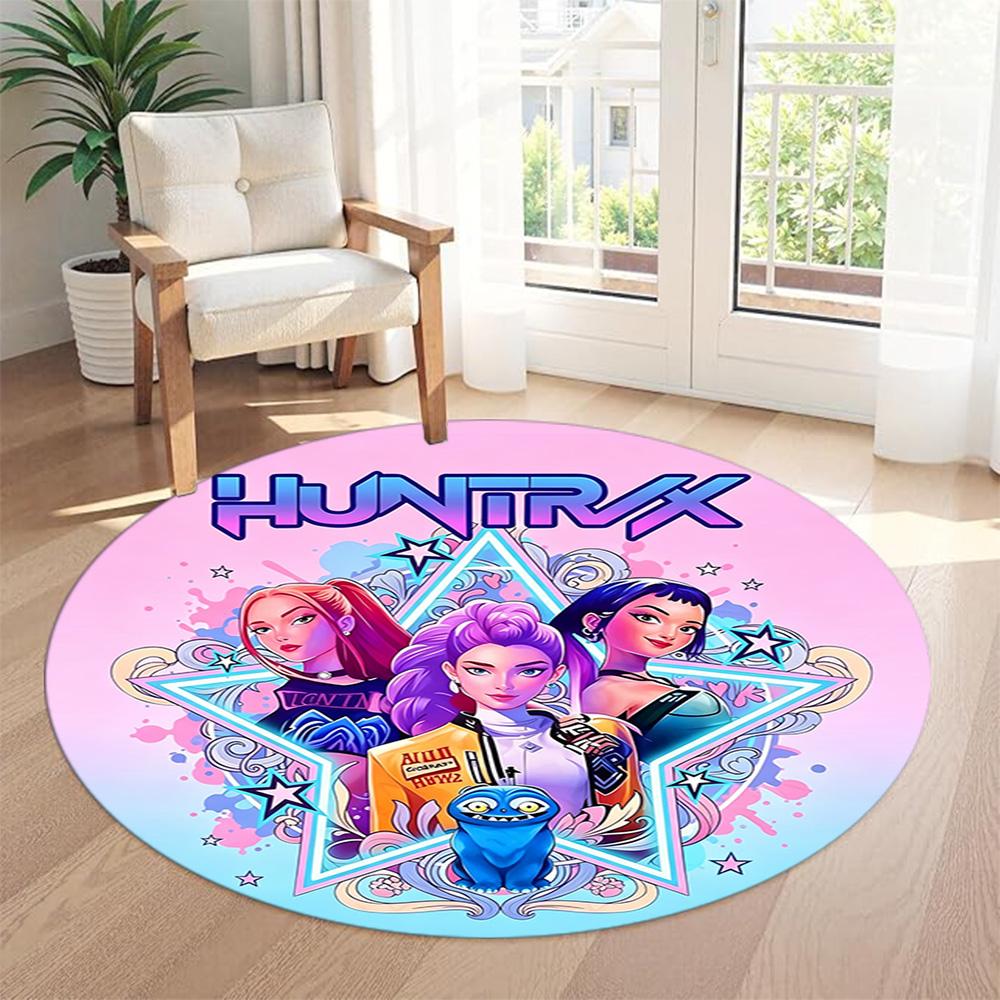 K-pop Round Floor Mat Design for Foyer Game Room Hallway Study room Antislip Round Carpet Anime Office Decor Gift for Festivals
