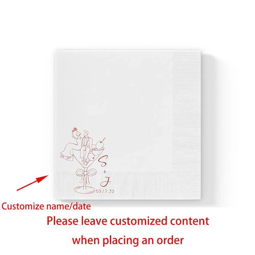 20Pcs Personalized Wedding Napkins Wedding Cocktail Napkins for Engagement Party Bridal Shower Decor Wedding Reception Napkins