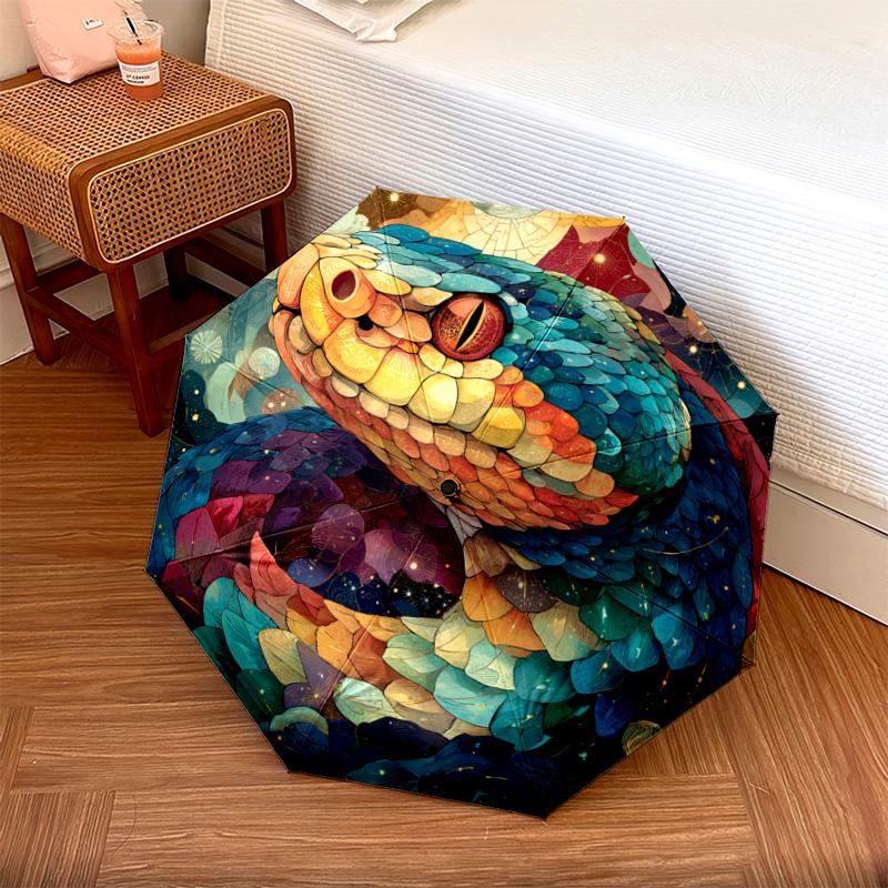 1 PC Automatic Folding Umbrella - Serpent Pattern, Portable & Foldable Design with 8 Ribs, Christmas Birthday Gifts