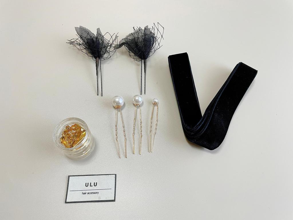 Velvet Pearl Gold Leaf Hair Perfect for and Other Including Hakama and Furisode Ribbon, Pin, Mesh, Accessory, Coming-of-age Ceremonies, Graduations,