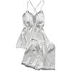 Pajamas Sexy Women's Ice Silk Suspender Shorts Two-piece Private Room Temptation White with Chest Pad Backless Summer Loungewear