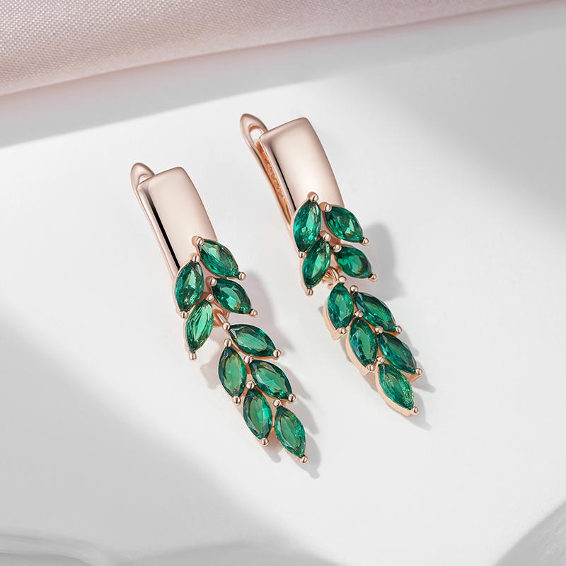 Green Leaf Zircon Dangle Earrings For Women Rose Gold Color Luxury Jewelry Gift Bride Wedding Earrings