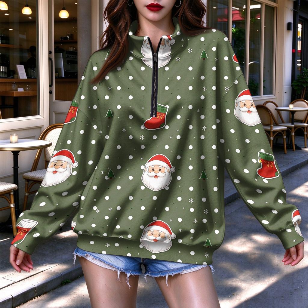 Women's Trendy Lightweight Printed Half-Zip Sweatshirt for Casual Everyday Wear