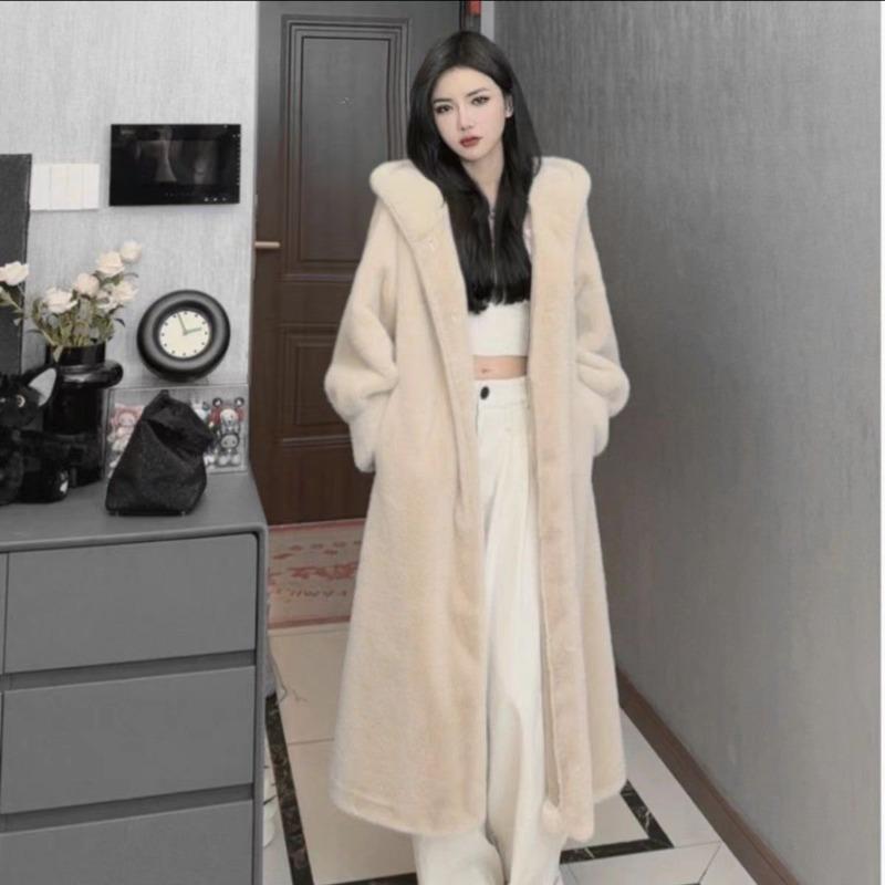 Autumn and winter new medium and long imitation mink fur coat thickened with hat fur coat women's fashion