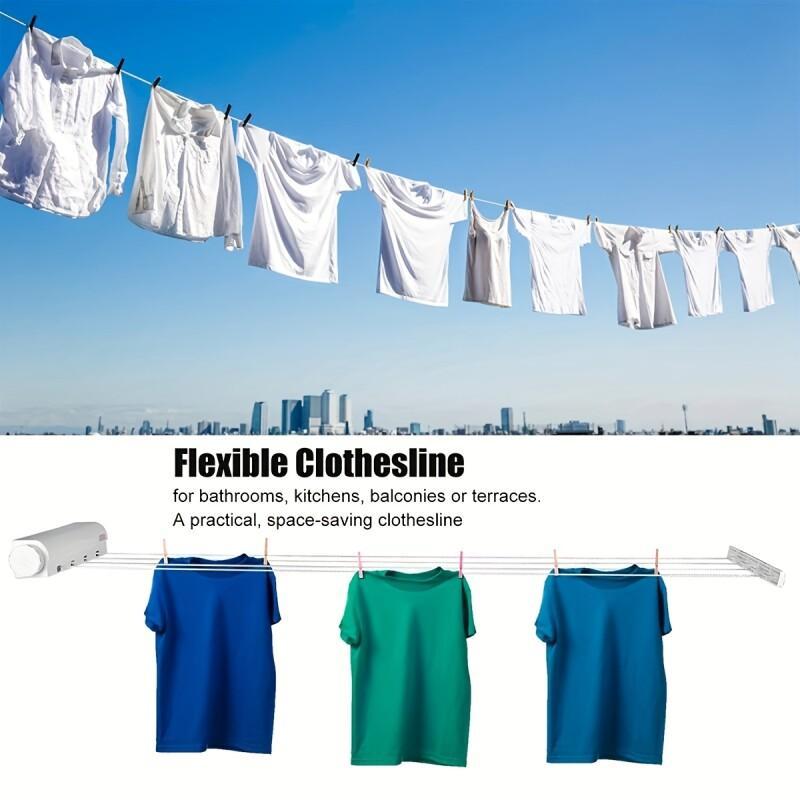 1PCRetractable Invisible Clothesline For Indoor Outdoor Bathroom Bedroom Balcony Living Room Pull Out Clothes Hanger Drying Rack