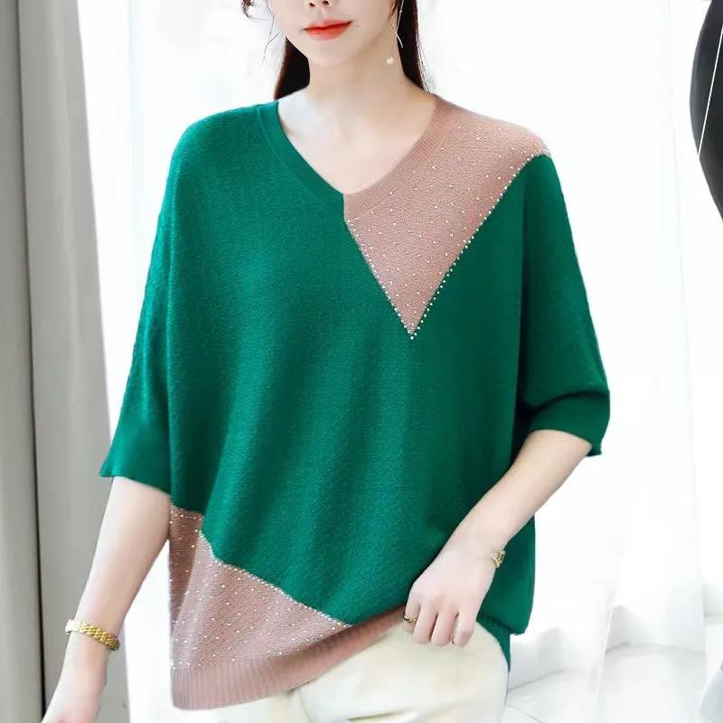 Bat Shirt New Ice Silk High-end T-shirt Fat Women's T-shirt Luxury Cool Loose Short Style Oversized Top