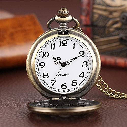 Vintage Antique Copper Quartz Pocket Watch, with Chain, Spider Web Engraving Design, Nostalgic Commemorative Style