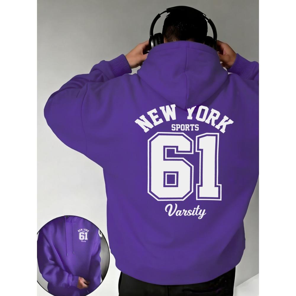 

New York Sporty Number 61 Varsity Print Mens On Clearance Sale Hoodie Autumn Casual Top Fleece Clothes Street Simple Streetwear M
