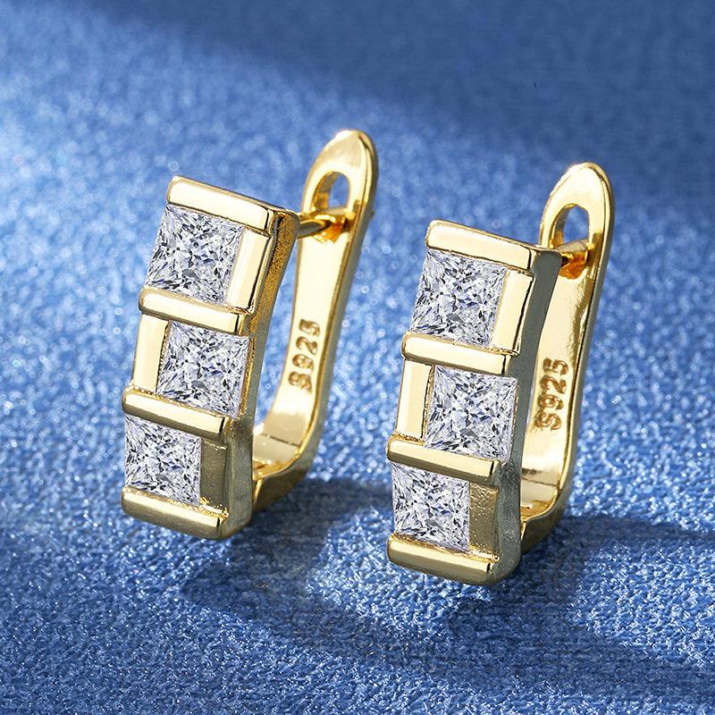 2026 British Ear Buckle, Square Zircon Double Buckle Earrings with Diamonds Fashion Ear Jewelry Ear Buckle