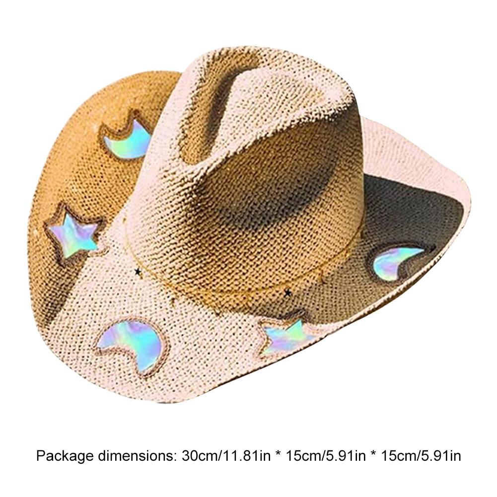 Straw Western Cowboy Hat for Women Girls Shapeable Cowgirl Hat Vintage Summer Woven Sun Hat for Music Festival Party Beach