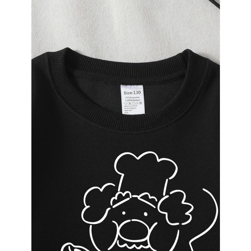 European sizes Girls' Long-Sleeve Round Neck Sweatshirt "Chef Cooking" Print, Spring/Autumn, Casual, Daily & Sports.