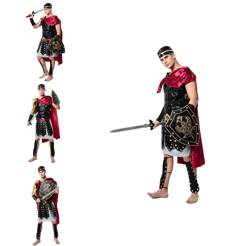 Roman Warrior Costume For Stage Performance With Polyester Fabric For Halloween