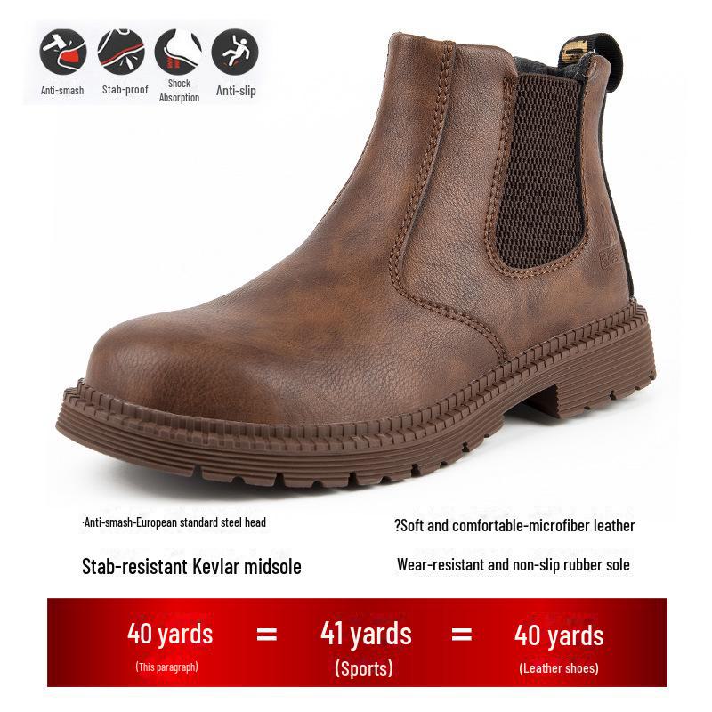 

Men s Waterproof Steel Toe Work Shoes - Anti-Smash, Anti-Puncture, High-Top, Comfortable Microfiber Leather Safety Boots for Construction. size 44 коричневий