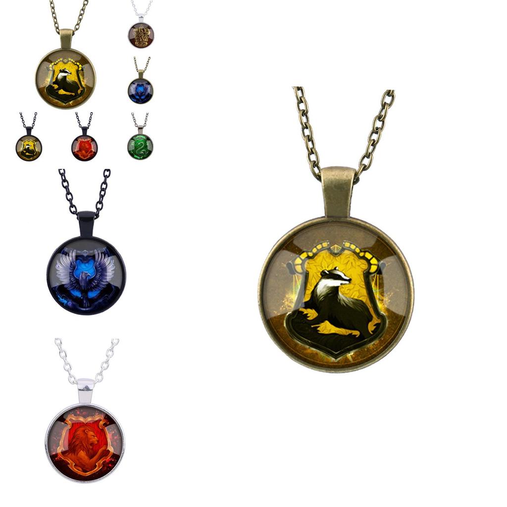 Harry Potter Hogwarts Crest Silver Necklace With Glass Pendant For Fans And Cosplay