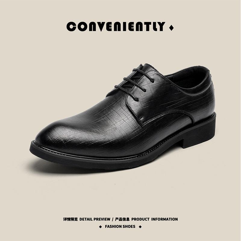 

Летние кожаные туфли мужские деловые дышащие повседневные корейские туфли в британскую клетку для жениха свадебные туфли 12239-R 38 чёрный