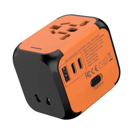 Travel Charger 2500W High Power Socket Portable Power Wide Voltage 110-250V Multi-National Adapter with 2 Type-C