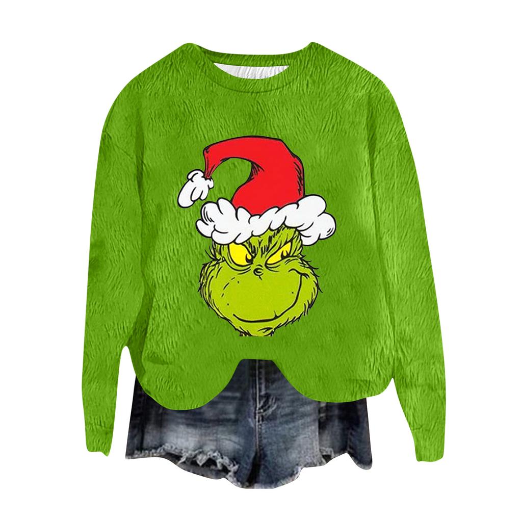 Women's Fashion Round Neck Pullover Top Long Sleeve Tee Christmas Printed Sweatshirt