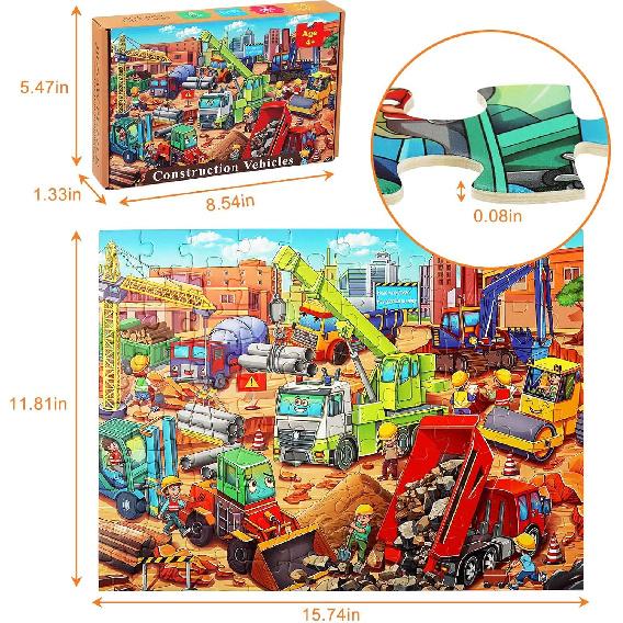 100 Pieces Puzzles for Kids Ages 6-8 8-10 Year Old Toddler Jigsaw Puzzle for Ages 4-6 Construction Engineering Vehicle Puzzles Educational Toys Gift
