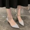 Fashion One Word Belt Pointed Toe High Heels Summer New Baotou Shallow Mouth Non-tiring Feet Thin Heel Ultra-soft Hollow Sandals