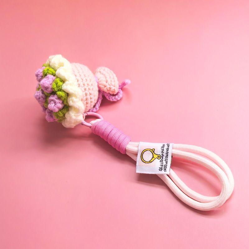 Finished Handmade Crochet Yarn, Woven Flower Bouquet, Keychain, Hand-held Flower Pendant, Rose, Mobile Phone Bag, Hanging Decoration