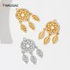 18K Gold Plated Brass Hollow Out Charms Pendants,Inlaid Zircon Leaf Pendant For DIY Neckalce Earrings Making Findings
