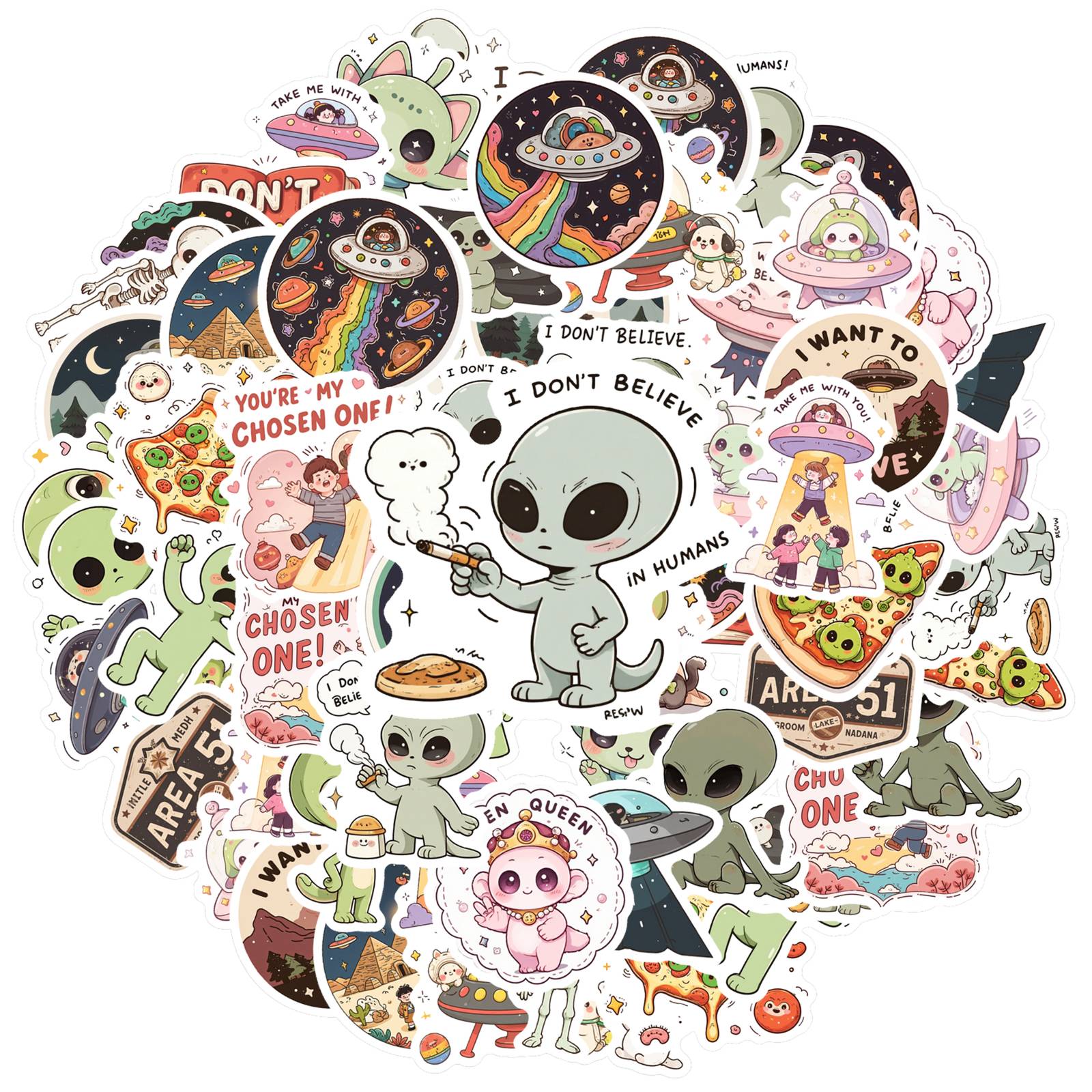 

35pcs Fun Aliens Stickers Playful Space Stickers Alien Stickers For Guitar DIY Skateboard Laptop Luggage Decor Guitar