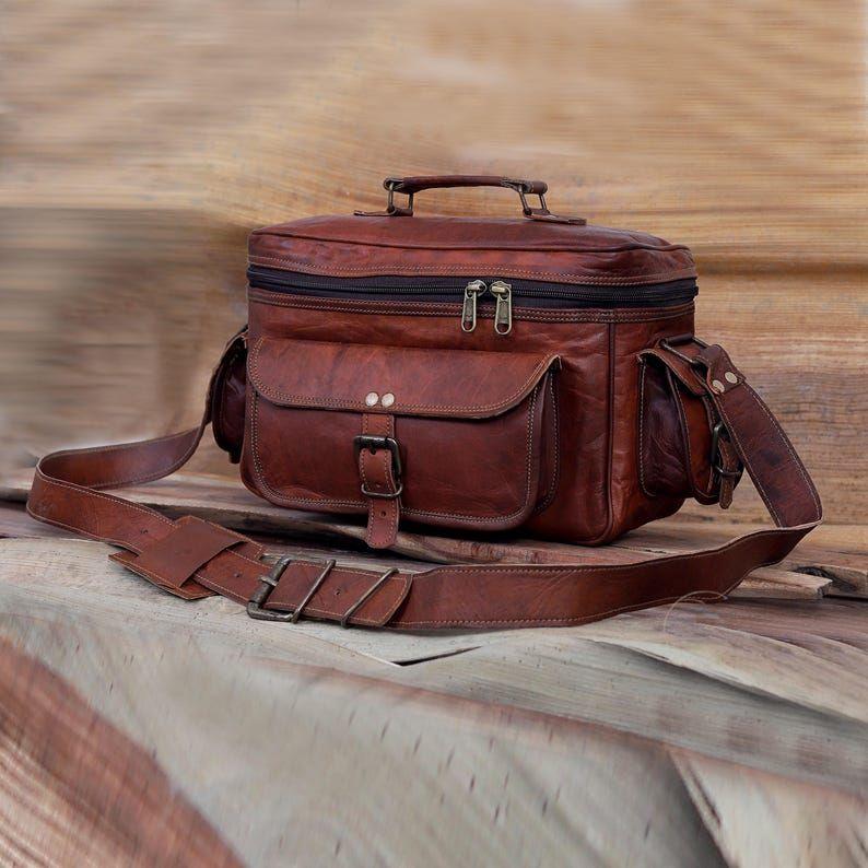 Personalized Leather Camera Bag: Vintage Style Crossbody Travel Bag
