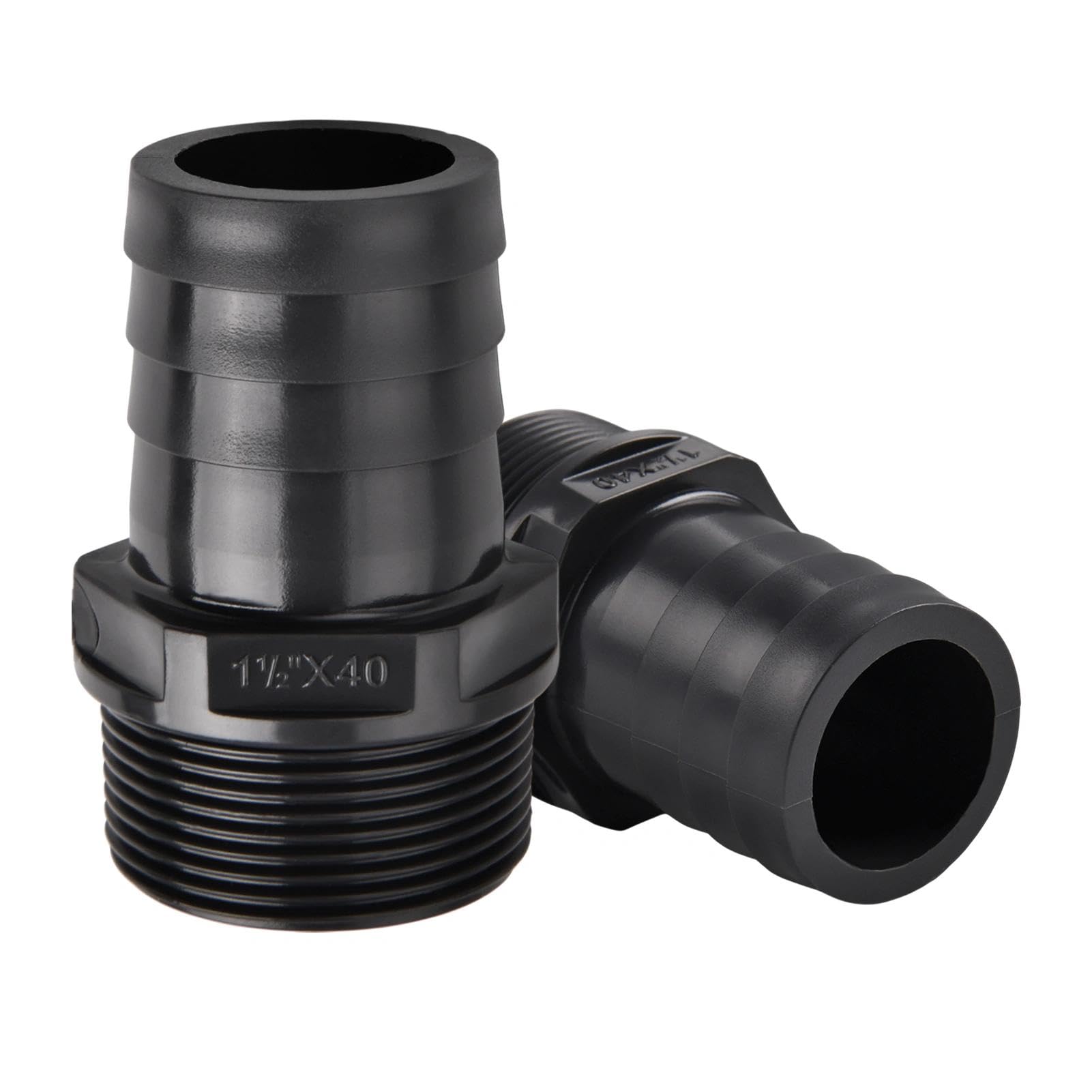 LEONTOOL Resin Hose Nipple Joint 2pcs UPVC Hose Barb Fitting G1-1/2  Male Thread 39.3mm