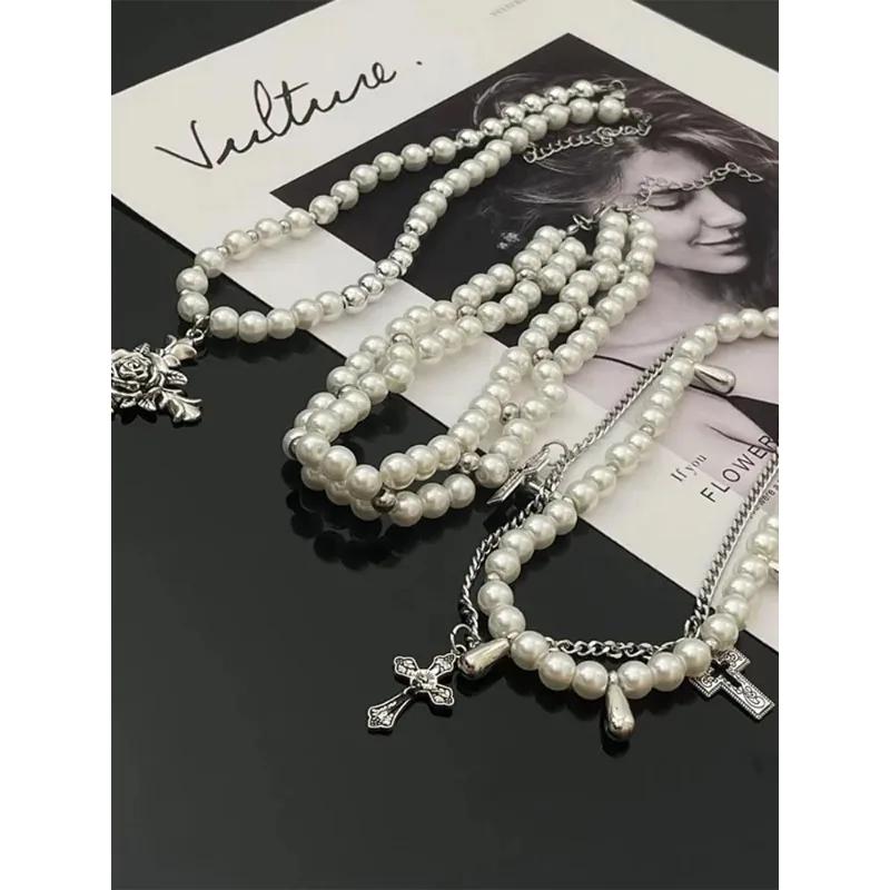 Y2k Zircon Cross Necklaces Multi Layer Choker Set For Women Korean Fashion Necklace Punk Goth Zircon Accessories