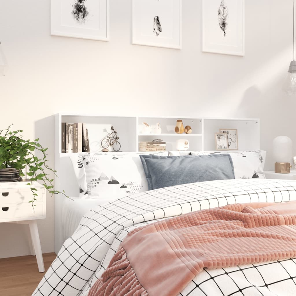 Bed Headboard with Shelves White 180 x 19 x 103.5 cm