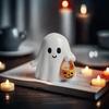 Ghost Holding Pumpkin Lantern Hand-painted Ghost Figurine Spooky Halloween Ghost Figurines Resin Ornaments for Home Desk