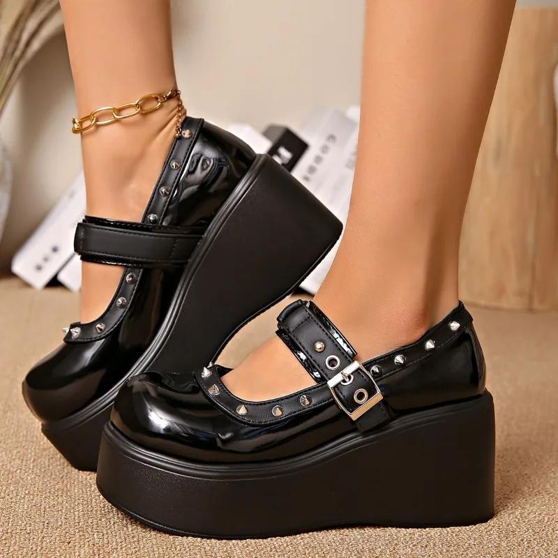 Fashion Shoes Female 2025 Brand Buckle Strap Women's High Heels Fashion Shallow Dress New Rivet Plus Size Best Seller Mary Jane Shoes