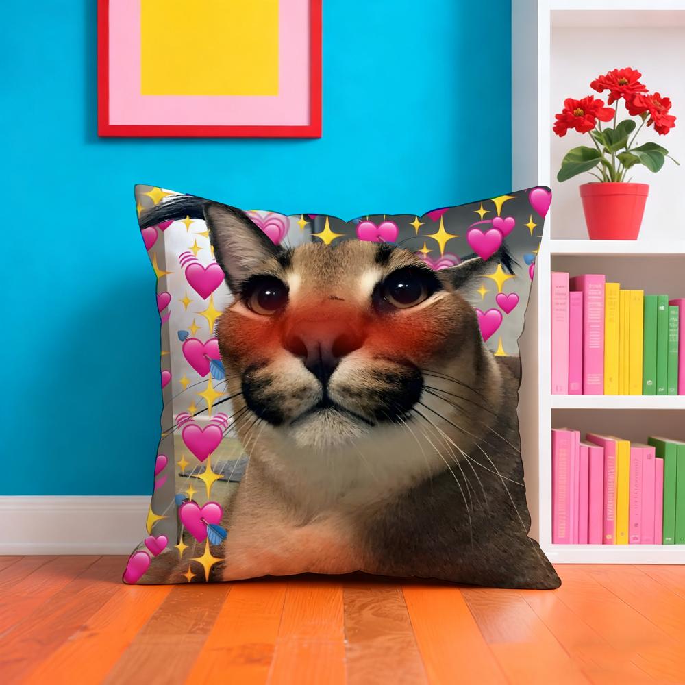 Floppa Cat Meme Cushion Cover Plush Fabric Soft Double-Sided Printed Sofa Warm Winter Home Gift Pillow Case