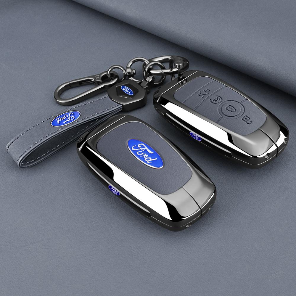 Leather Car Smart Key Case Cover Alloy Protect Shell For Ford F150 Explorer Edge Escape Mondeo Mustang Auto Accessories Sticker