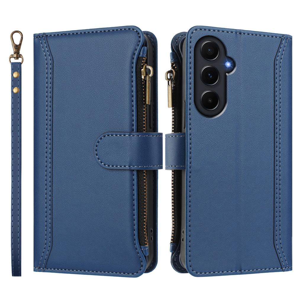 Für Samsung Galaxy A55 5G Lederhülle 9 Kartenfächer Reißverschluss Geldbörse Ständer Handyhülle mit Handschlaufe