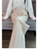 2026 Autumn/Winter Women's High-Waisted Herringbone Wide-Leg Pants with Plus Velvet and Slit, Slim Straight-Leg Design