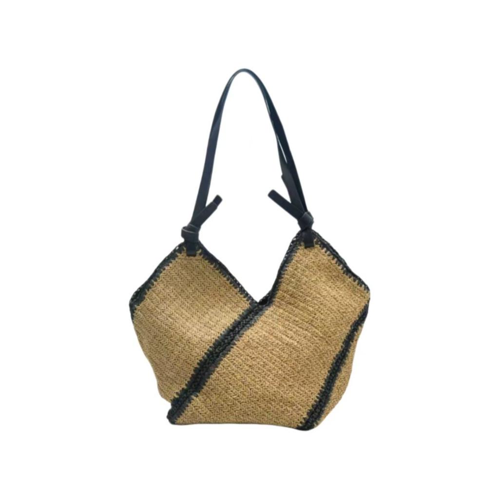 Korean Retro Exquisite Large Bag, High-end Seaside Lazy Style Woven Shoulder Bag, Summer Tourism Vacation Style Beach Bag