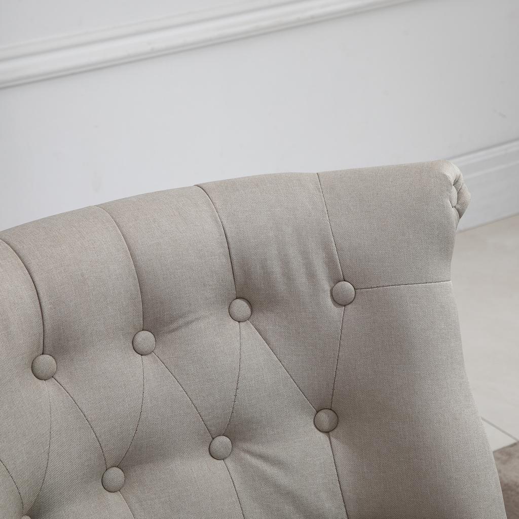Sessel Wohnzimmer Lounge Sessel Vintage Entspannungsstuhl mit Holzbeinen Lesesessel in Leinenoptik, Gepolsterter Sessel für Schlafzimmer Beige