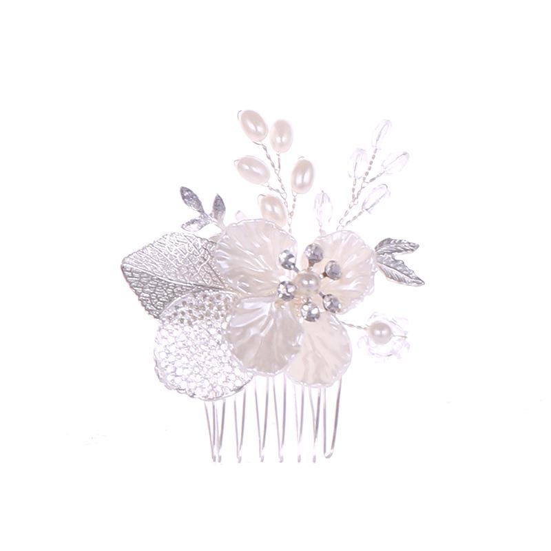 Pearl Leaf Wedding Hair Comb - Handmade Bride Headdress
