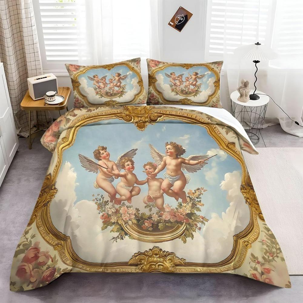 Retro Angel Antique Roman Art Bed Linen,Microfibre Bedding Sets, Children's Bed Linen  for Teenagers  Adult  3-Piece Duvet Cover