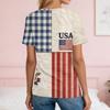 Women's Fashion Casual Independence Day Print V-Neck Short Sleeve Button-Up T-Shirt Top