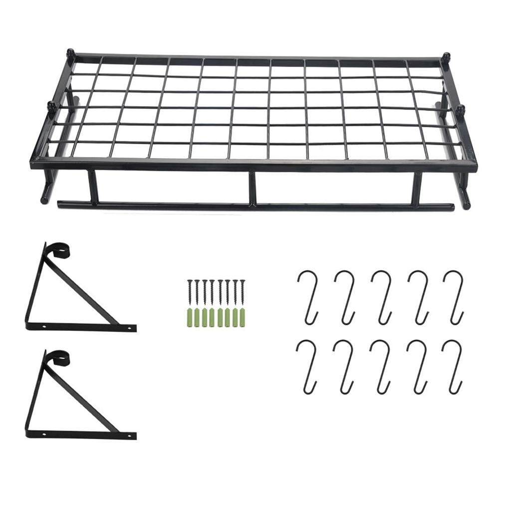 Metal  ing Pan Pot Rack Wall Mounted with 10 Hook Holders Kitchen Storage   (90cm)